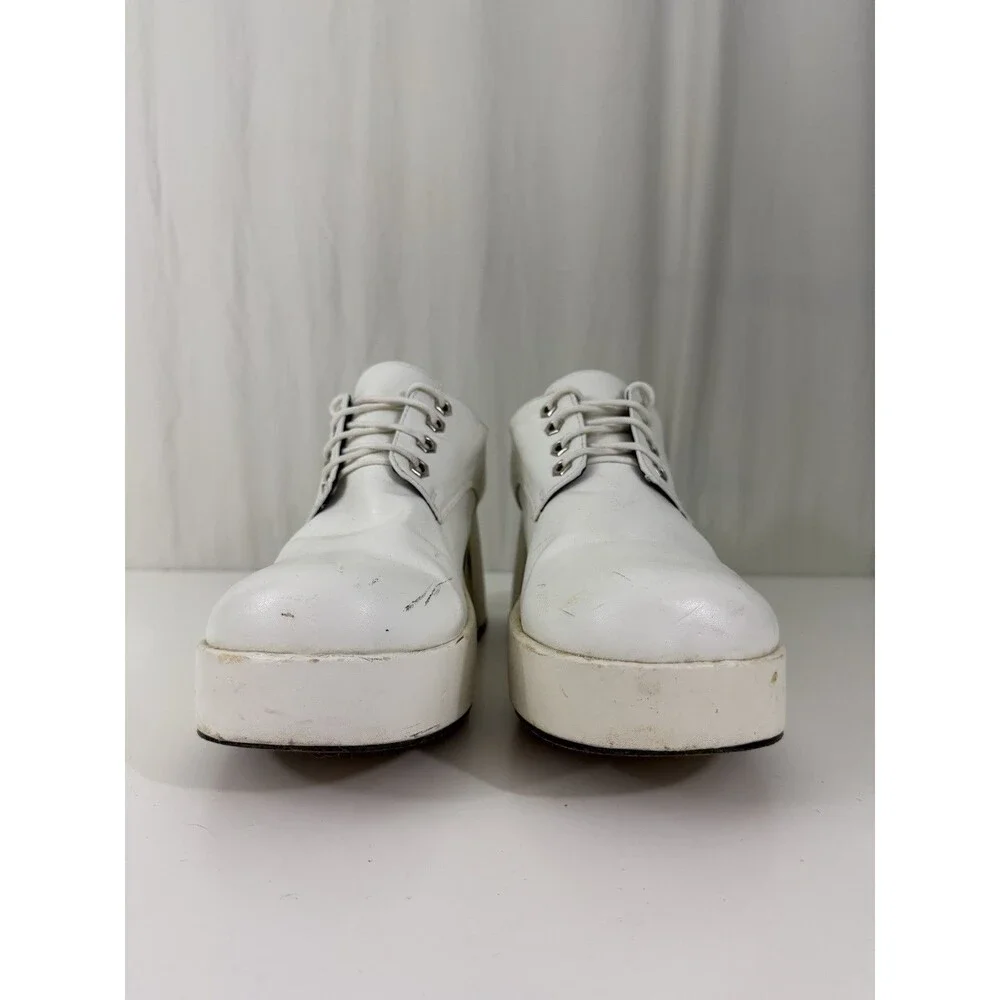 White Patent Men Platform Shoes Dance Party Sz 10-11 Chunky Retro ‘70s Fashion